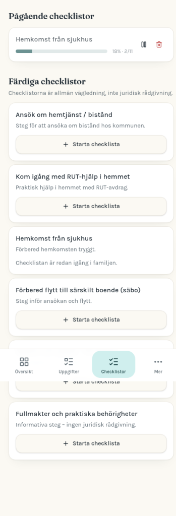 Checklistor – pågående checklista med framsteg och färdiga svenska mallar
